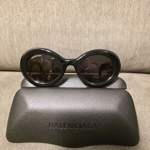 Balenciaga Glossy Black Oval Sunglasses